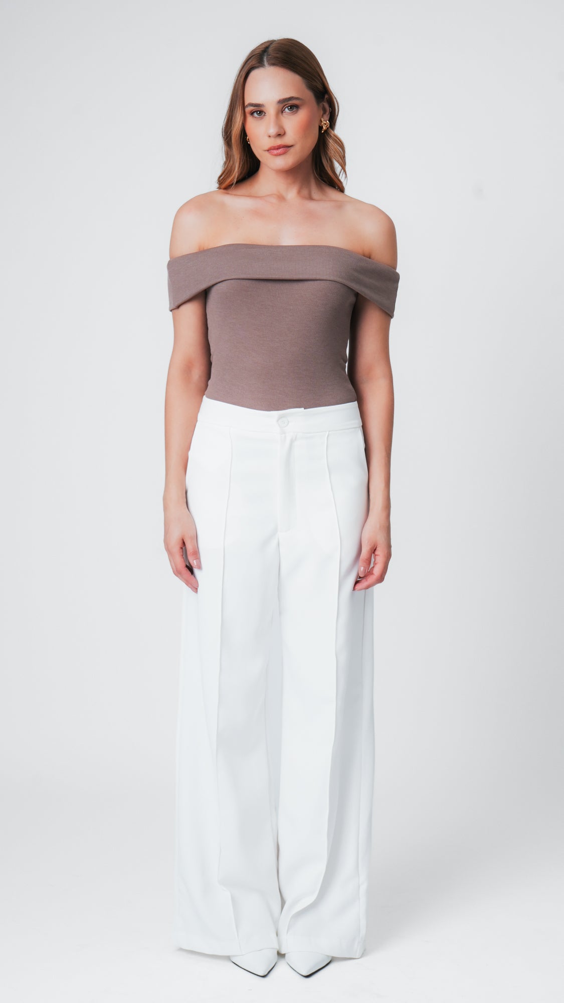 Blusa Ombro a Ombro Canelada - Caqui