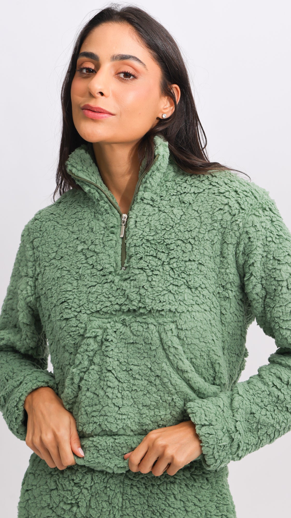 Canguru Sherpa Zíper - Verde