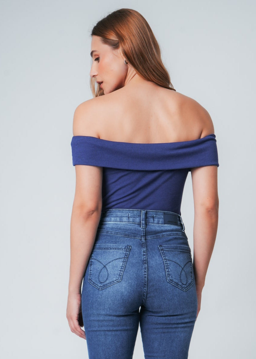 Blusa Ombro a Ombro Canelada - Azul Marinho