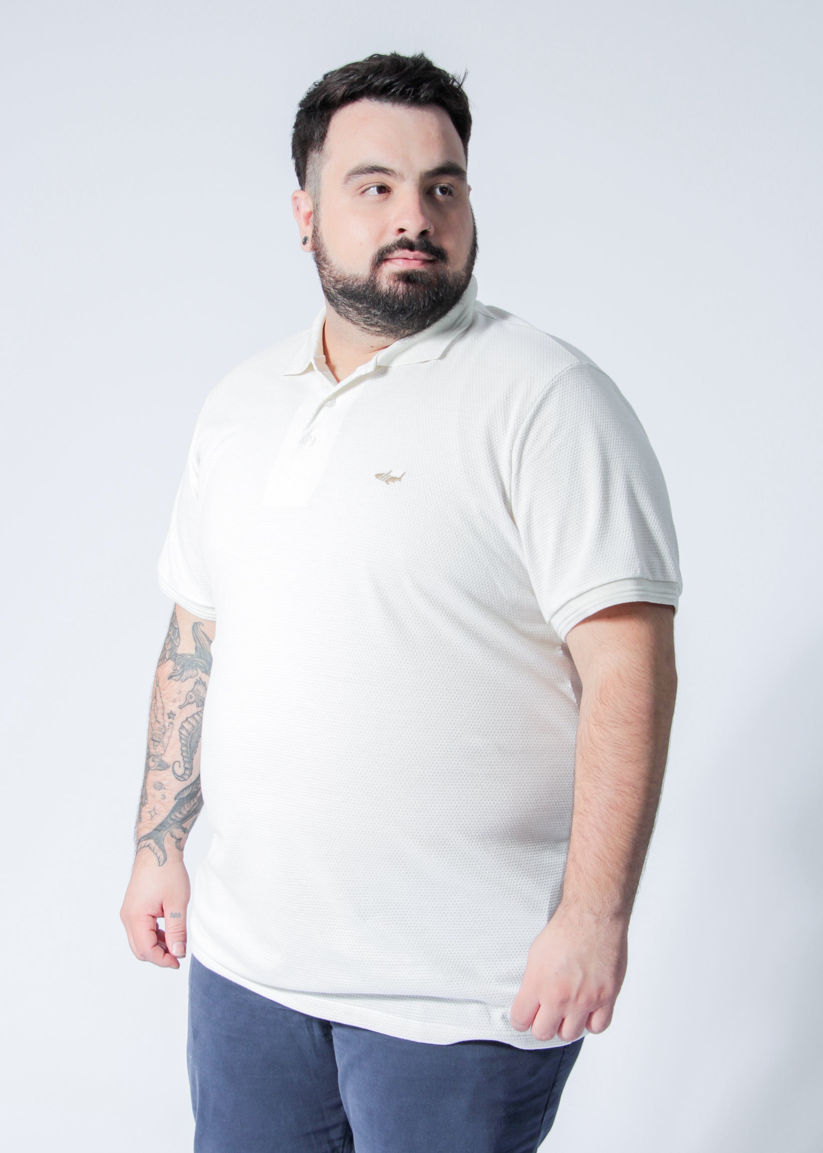 Camisa Polo Colmeia Plus Size - Off White