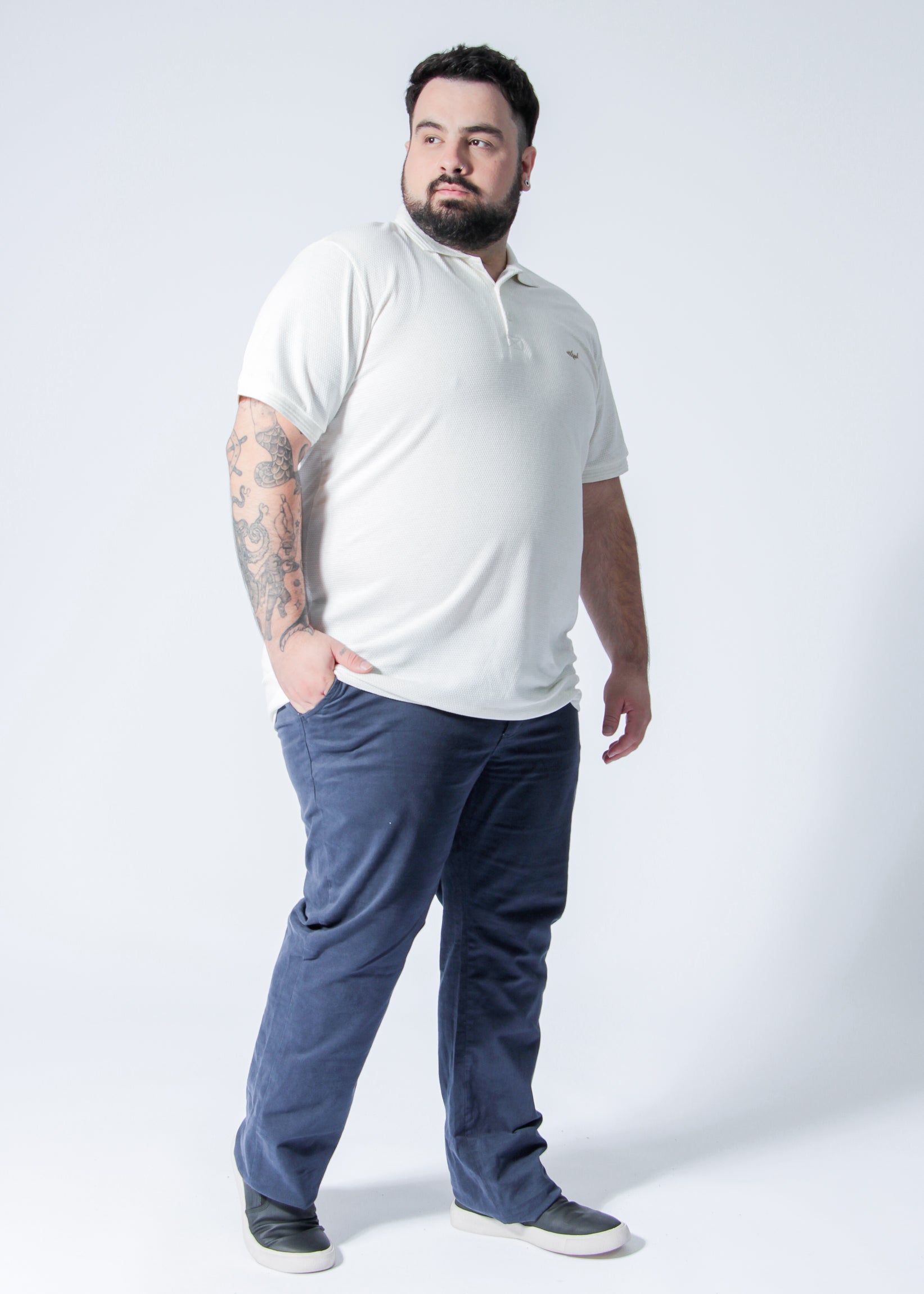 Camisa Polo Colmeia Plus Size - Off White