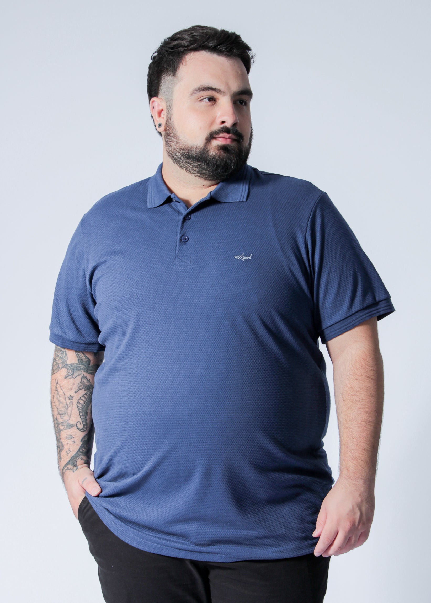 Camisa Polo Colmeia Plus Size - Azul Marinho