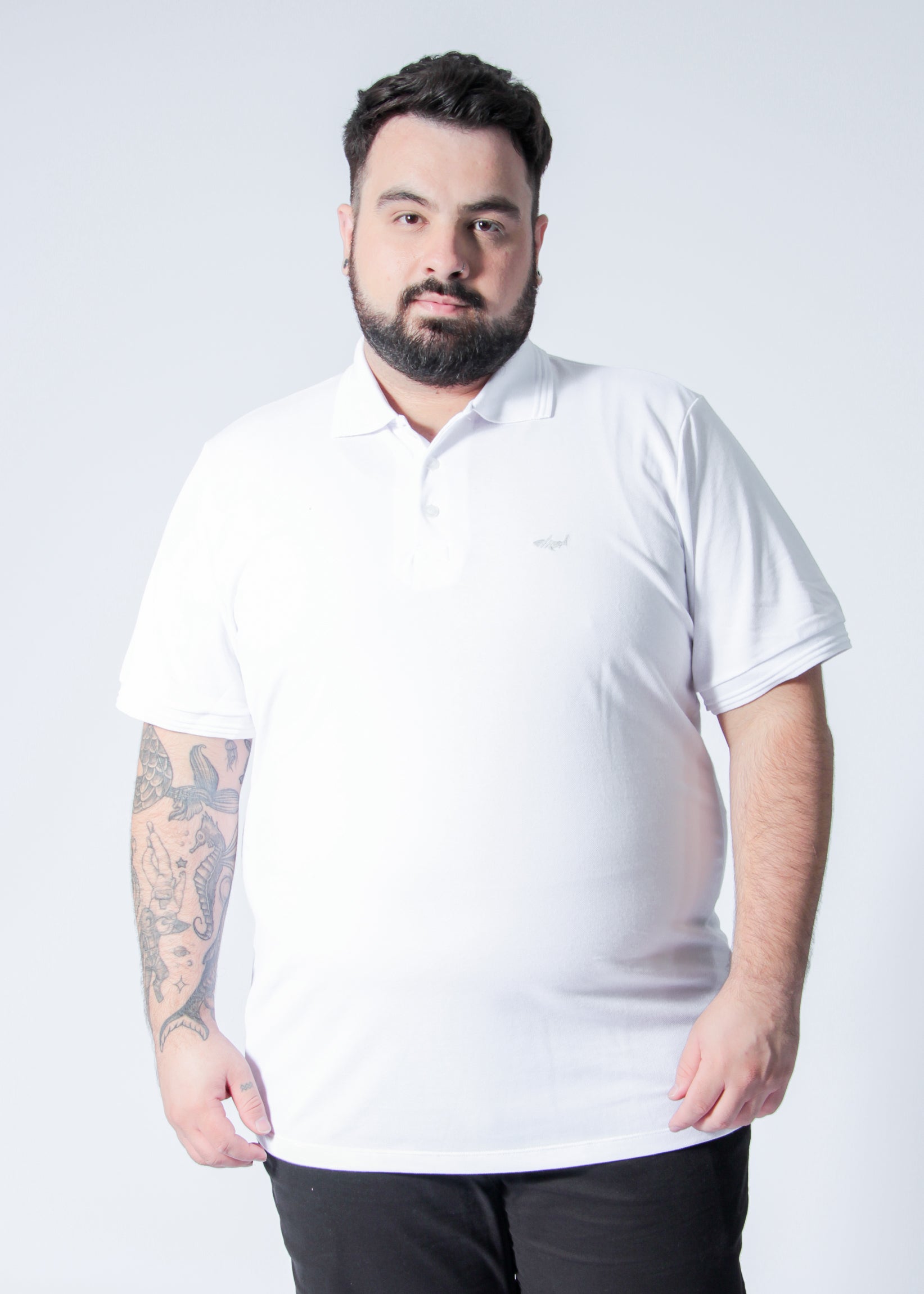 Camisa Polo Piquet Plus Size - Branca