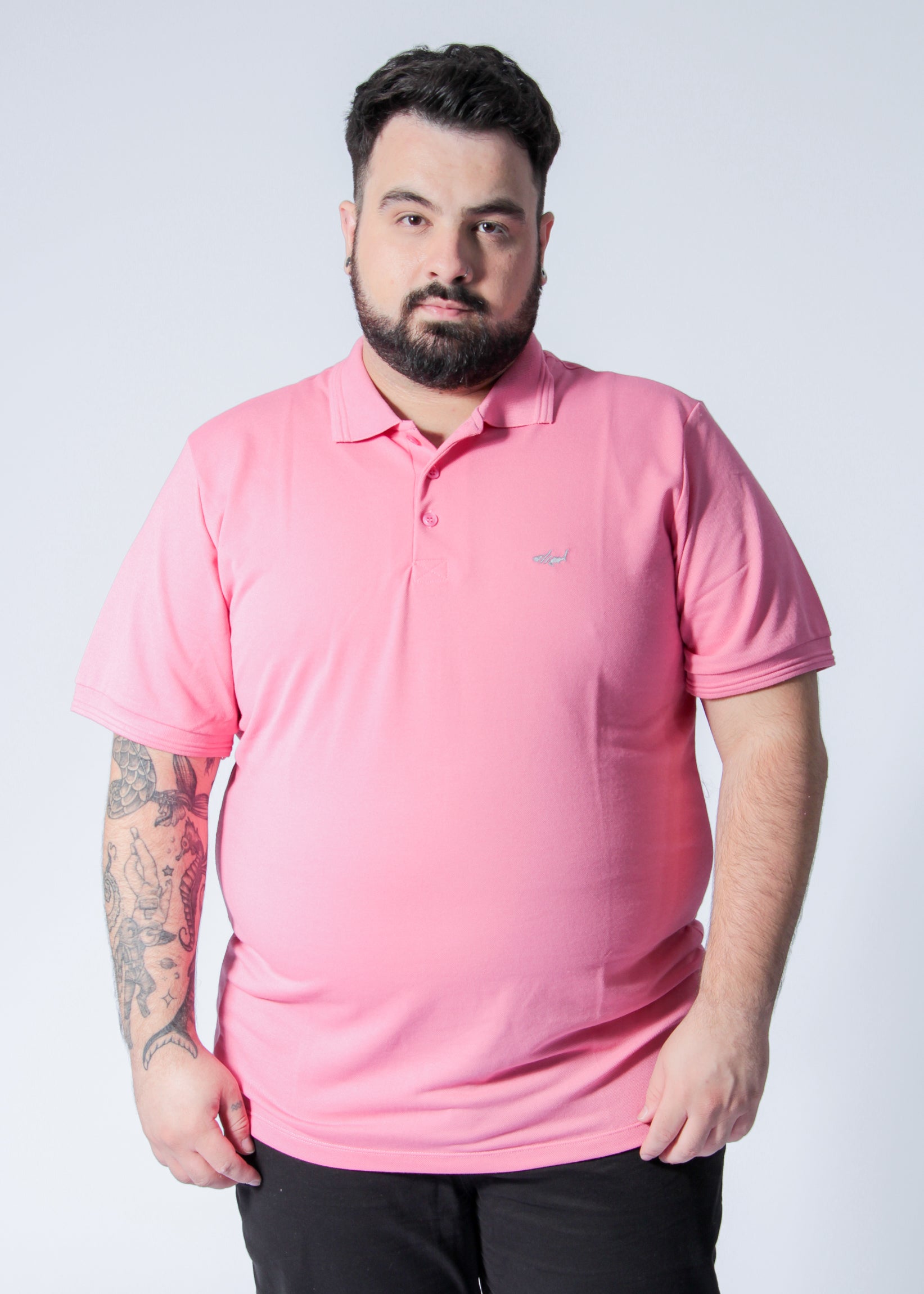 Camisa Polo Piquet Plus Size - Rosa