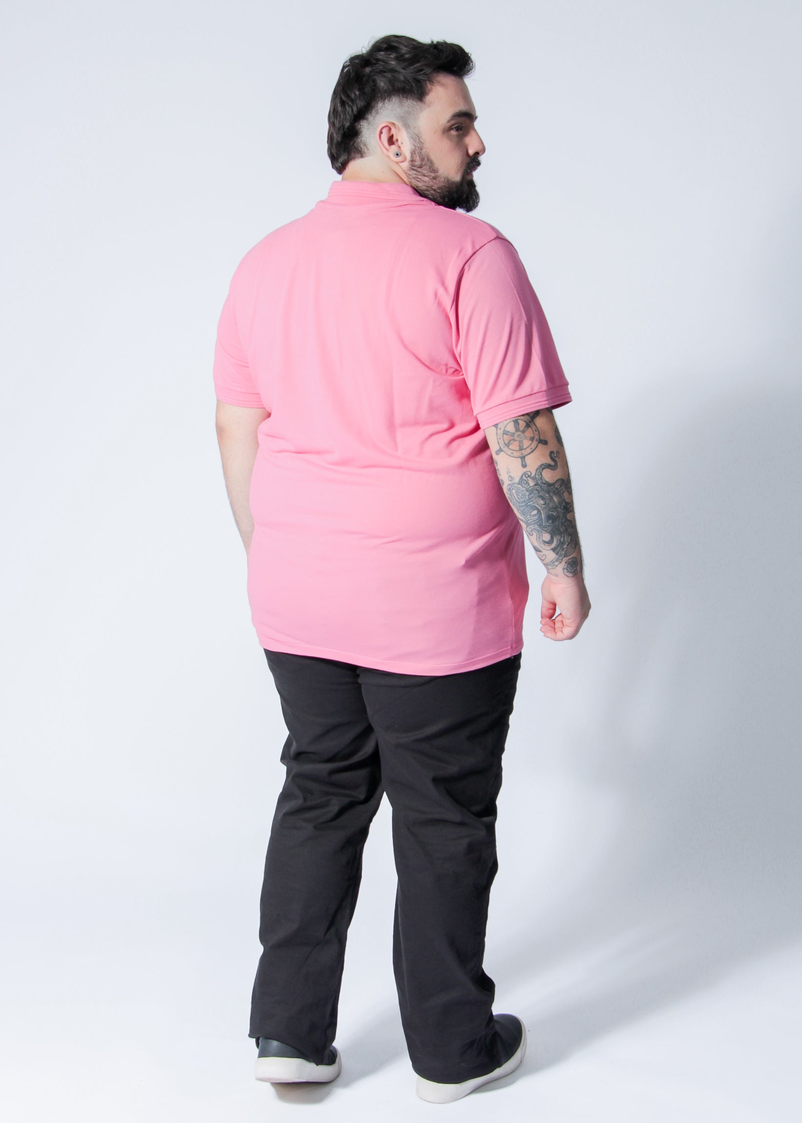 Camisa Polo Piquet Plus Size - Rosa