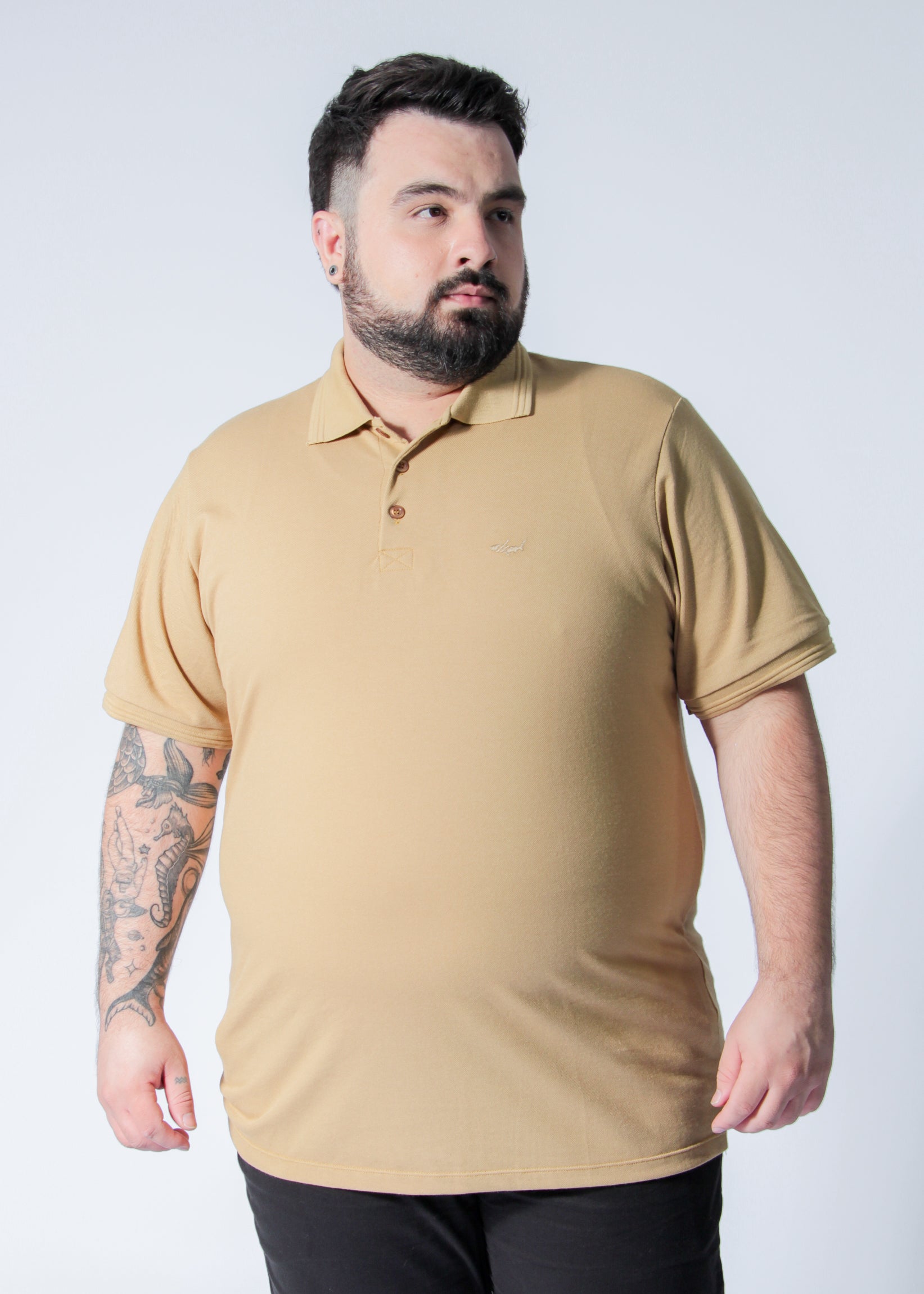 Camisa Polo Piquet Plus Size - Ocre