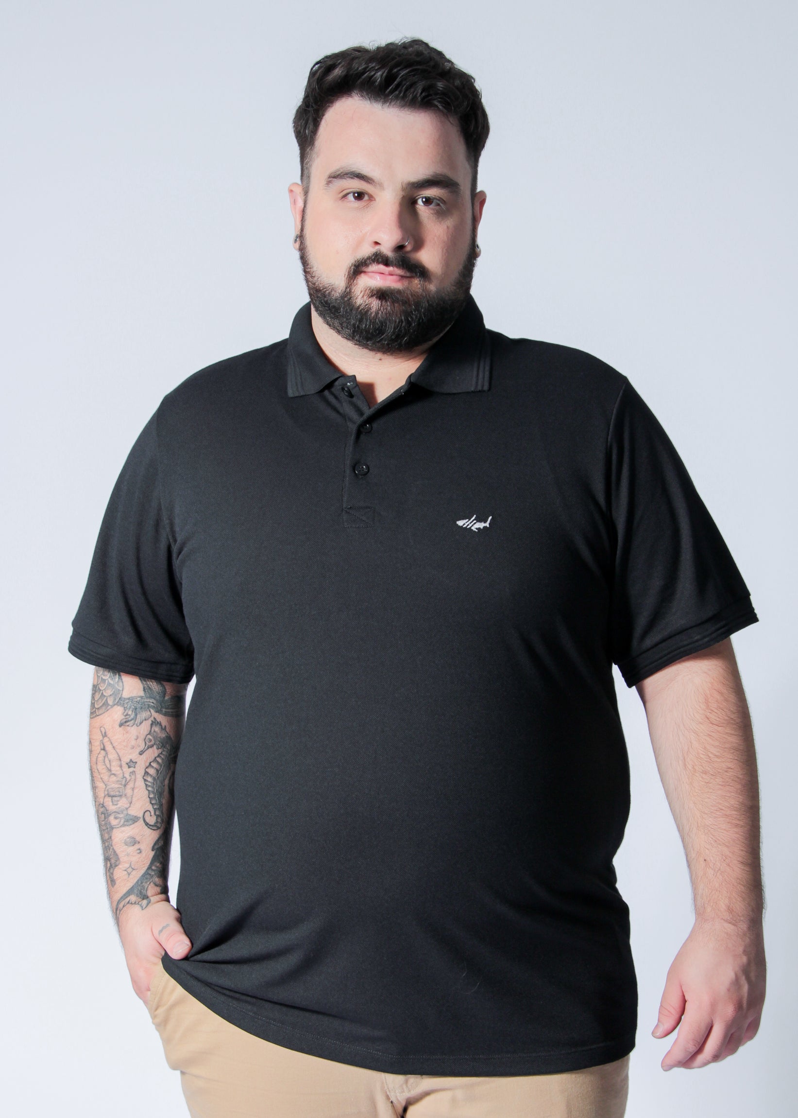 Camisa Polo Piquet Plus Size - Preta