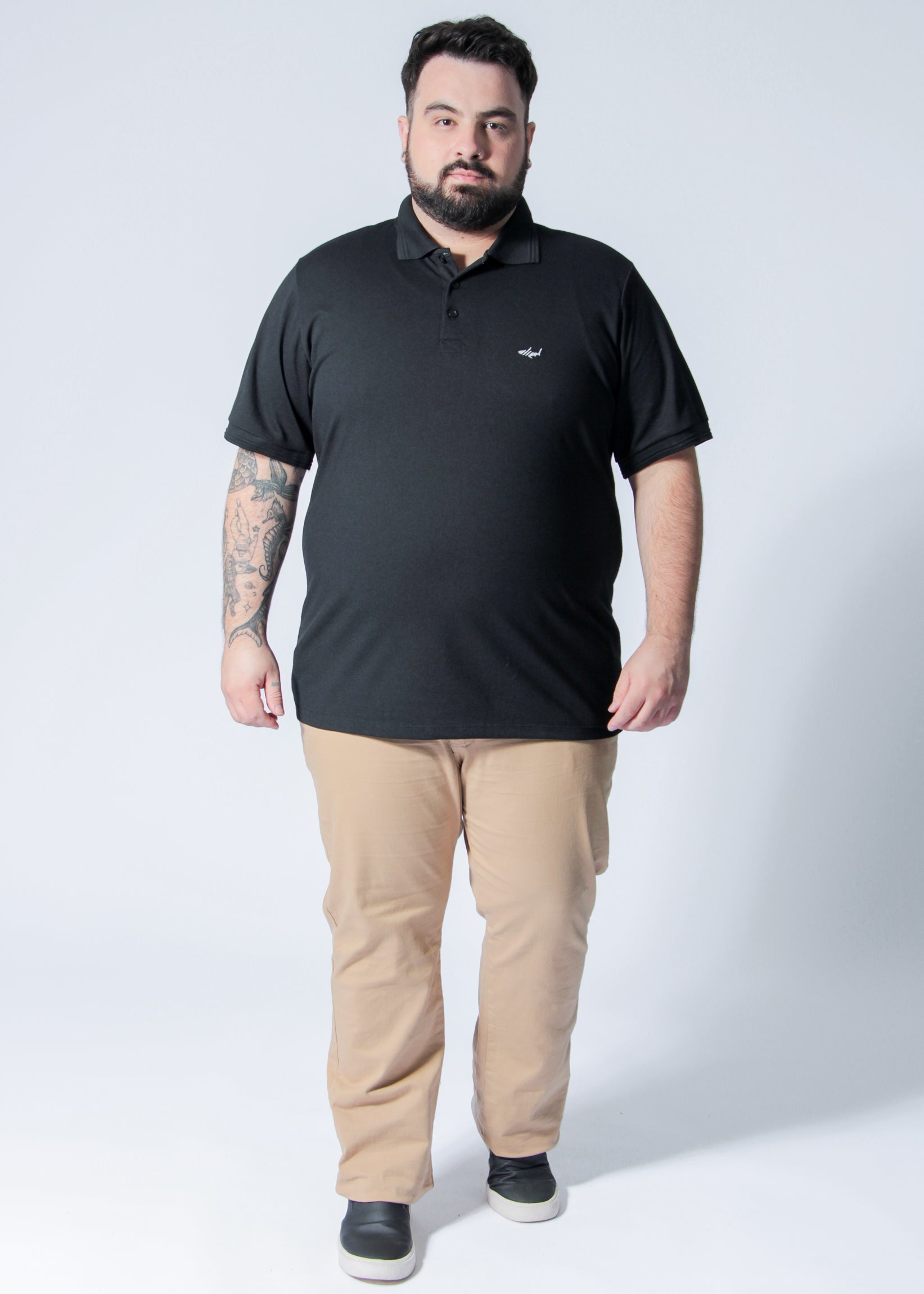 Camisa Polo Piquet Plus Size - Preta