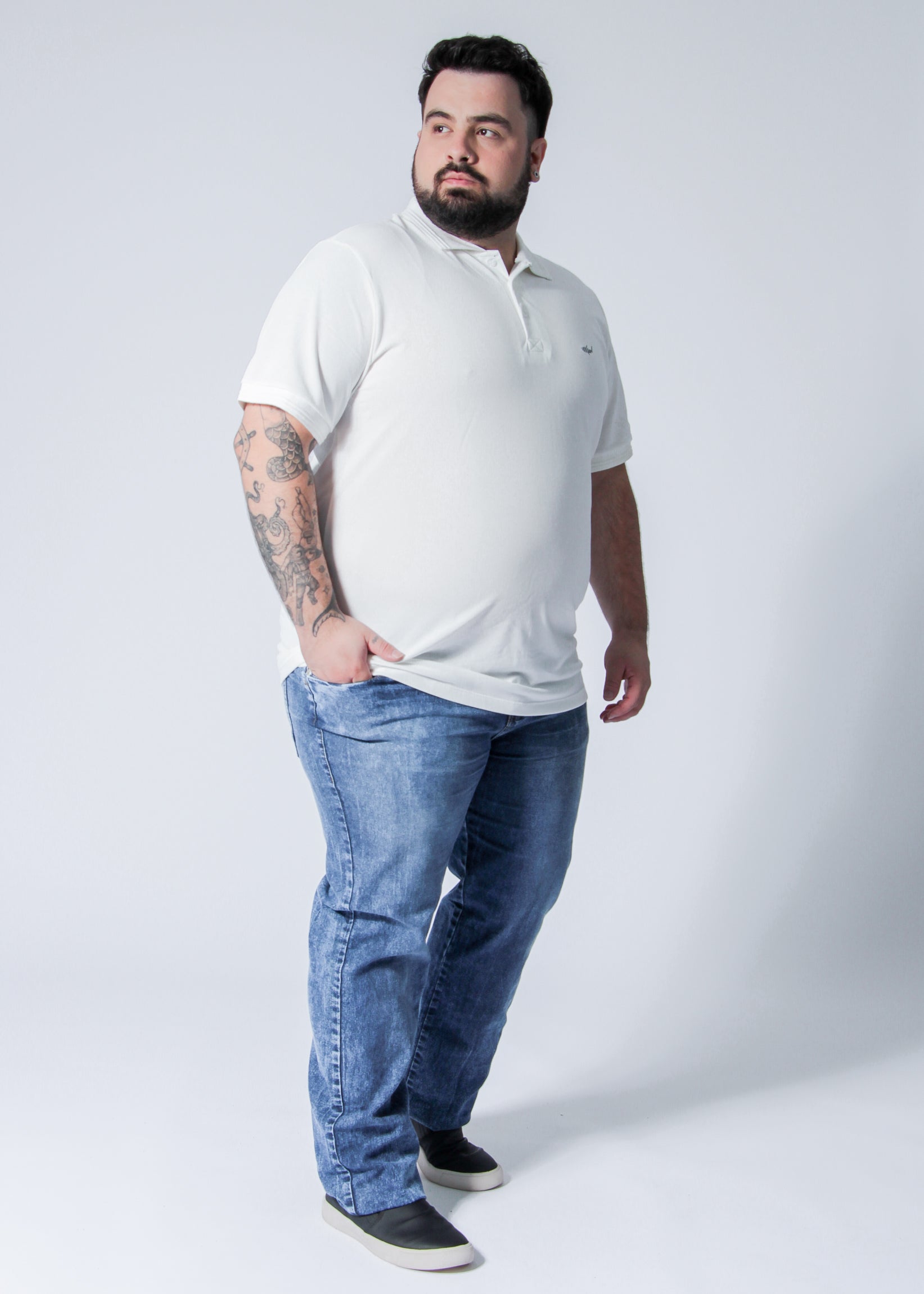 Camisa Polo Piquet Plus Size - Off White