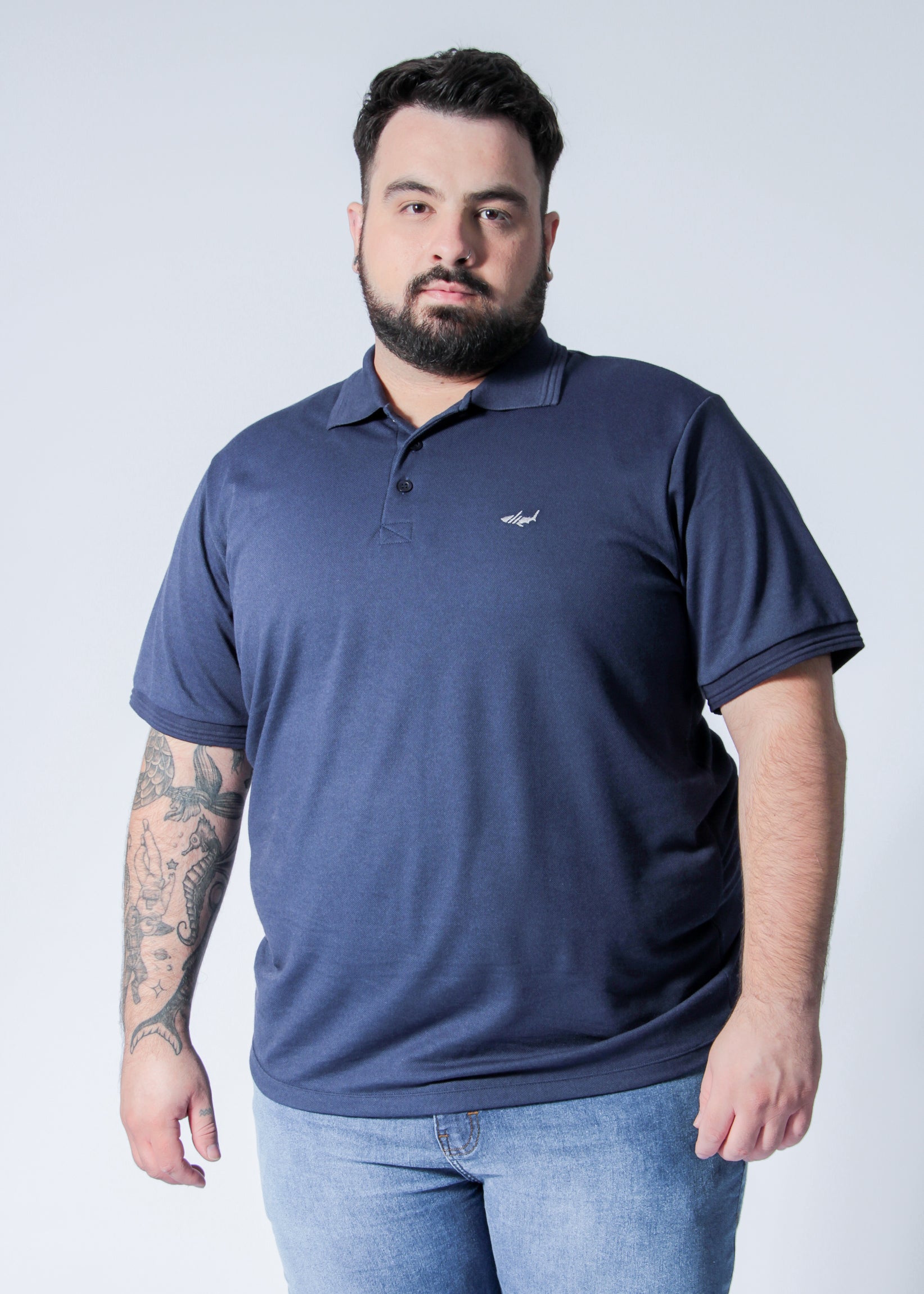 Camisa Polo Piquet Plus Size - Azul Marinho