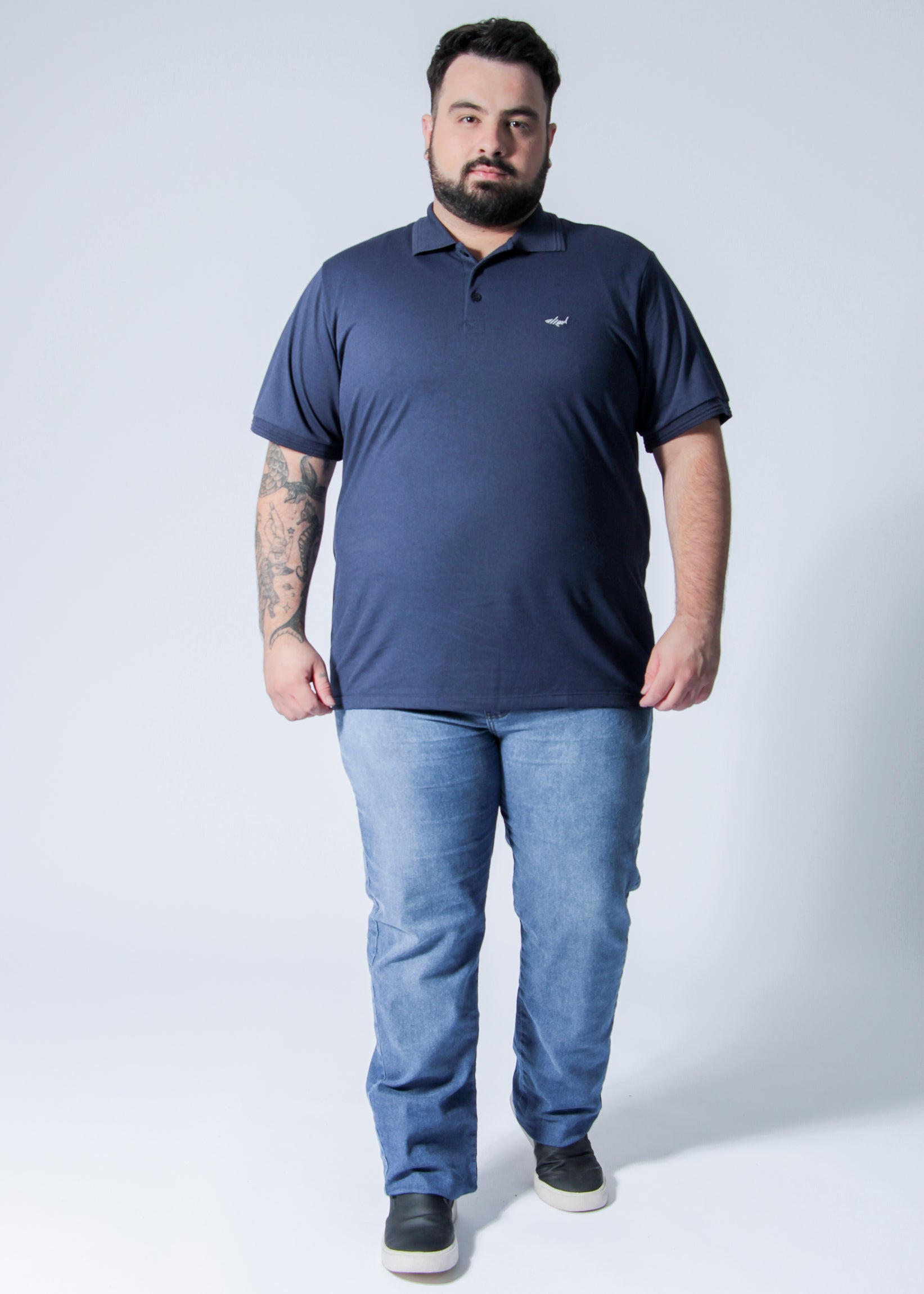 Camisa Polo Piquet Plus Size - Azul Marinho