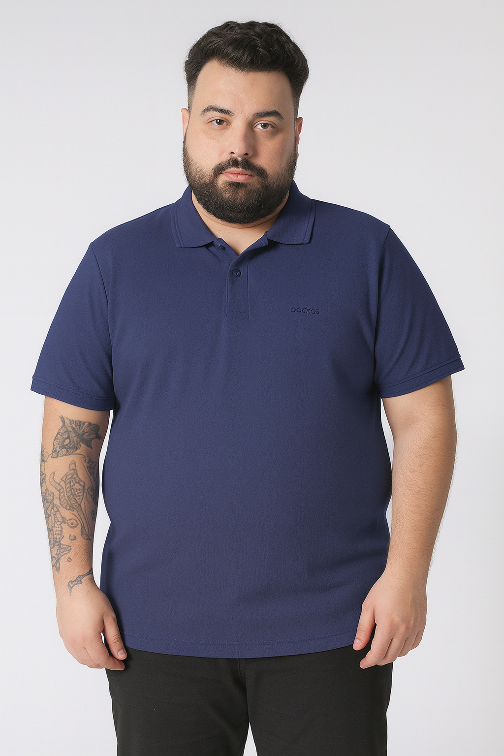 Camisa Polo Tricô Plus Size - Azul Marinho