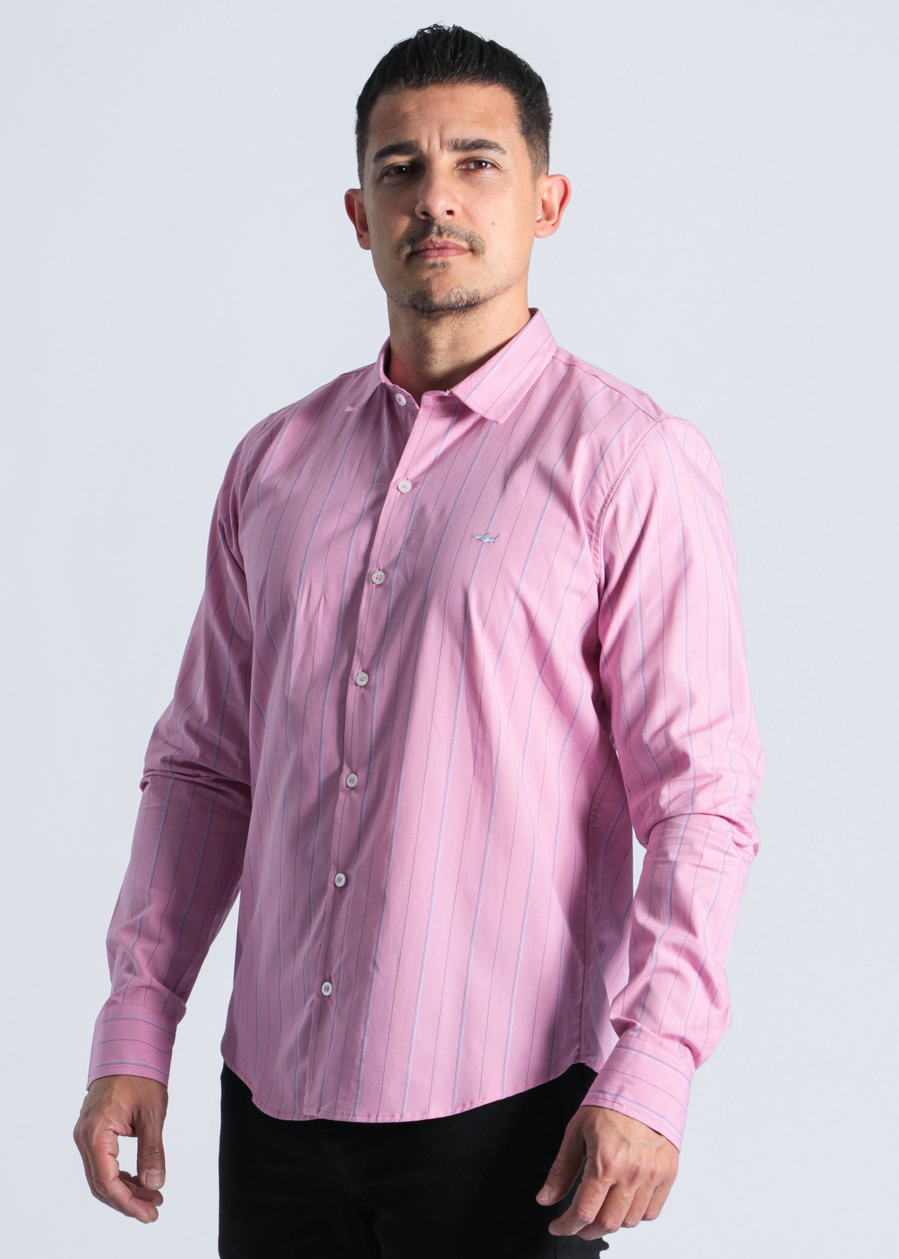 Camisa Listras Manga Longa - Rosa