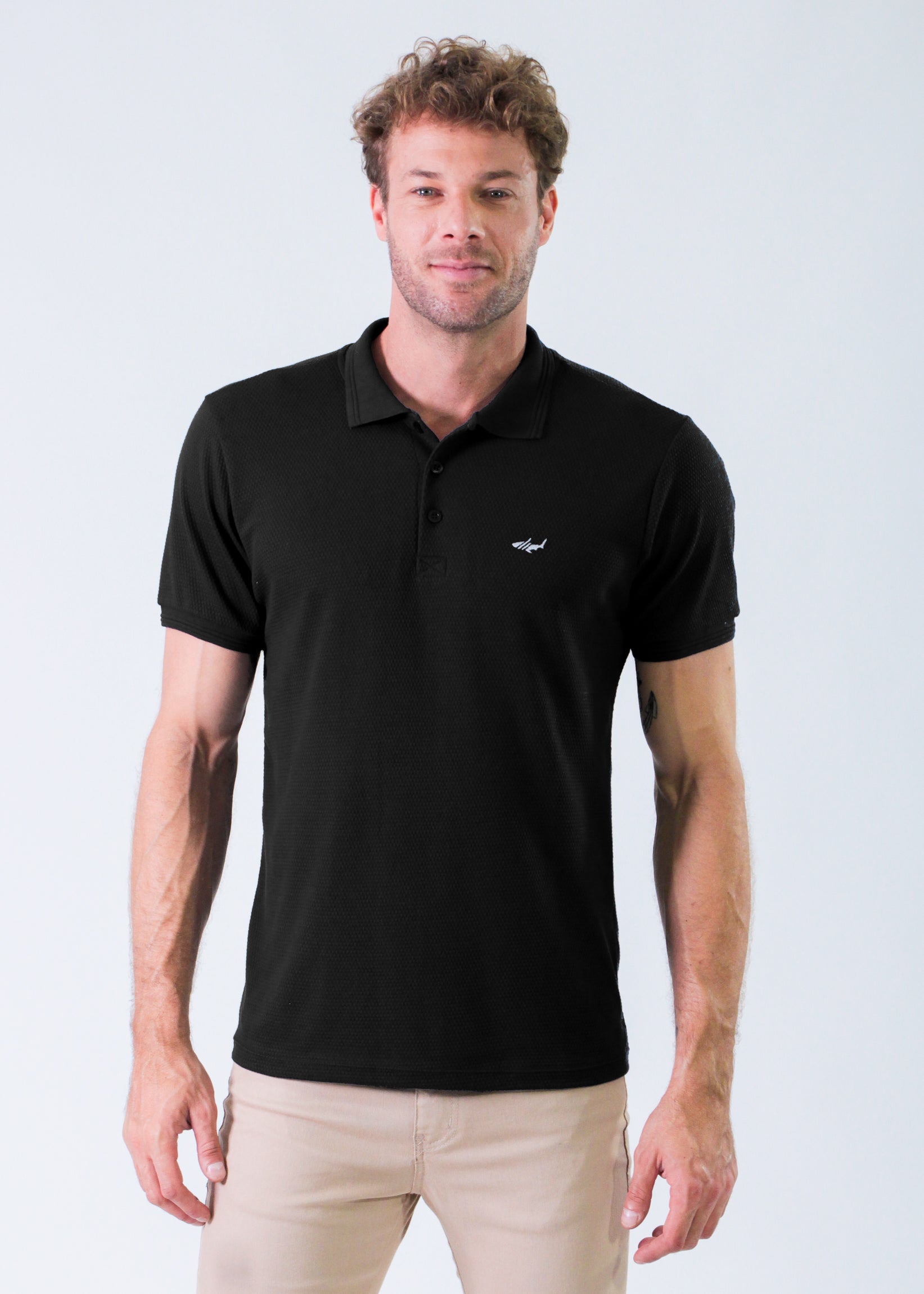 Camisa Polo Colmeia - Preta