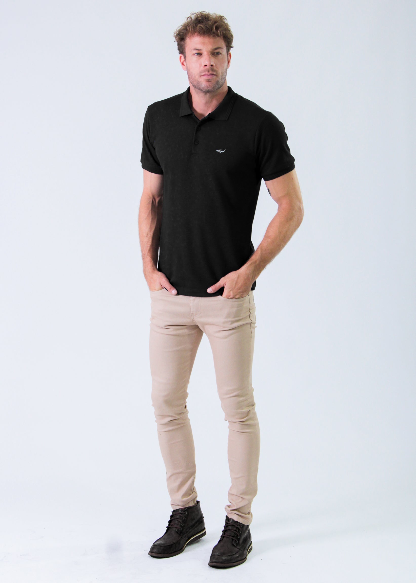 Camisa Polo Colmeia - Preta