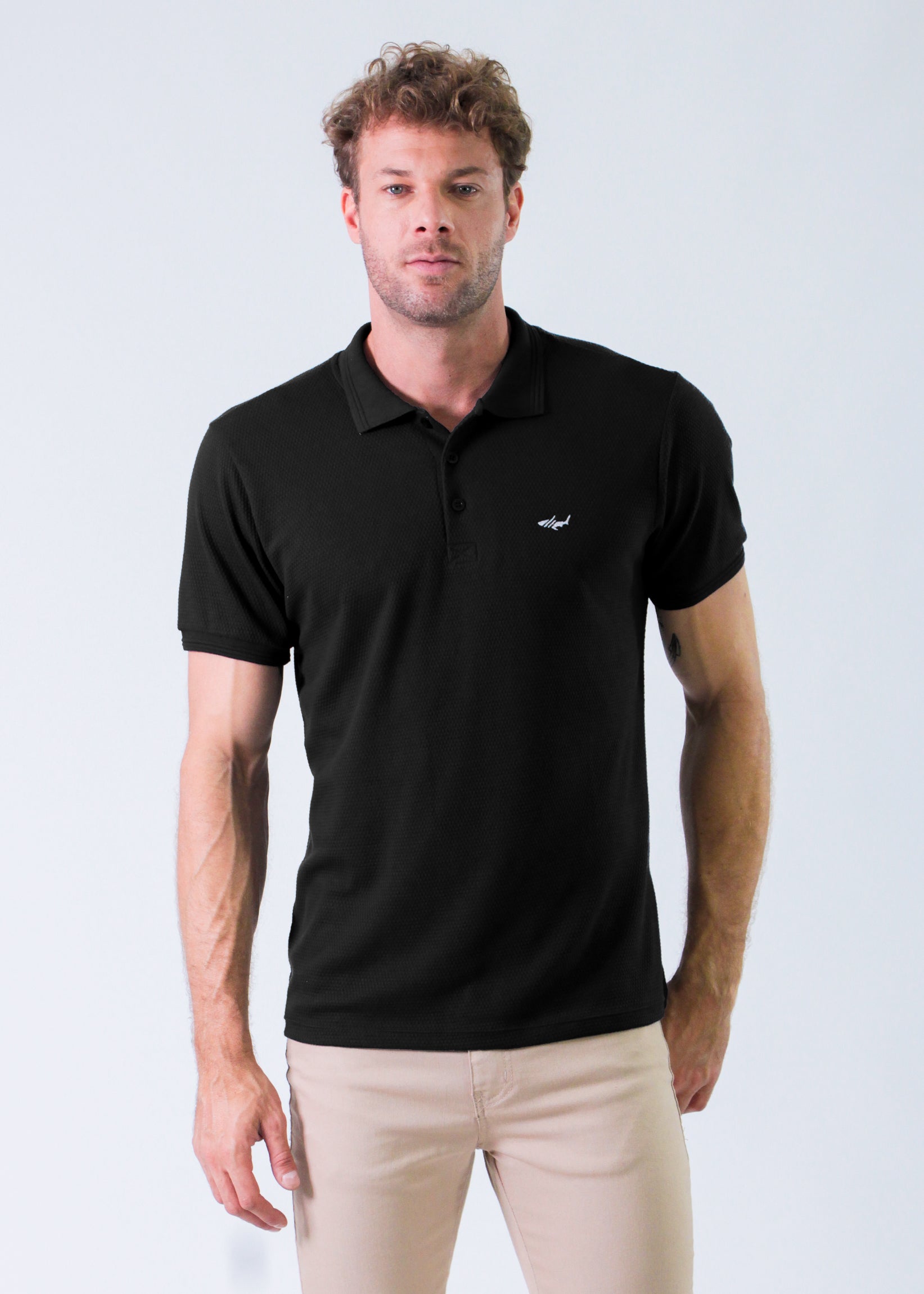 Camisa Polo Colmeia - Preta