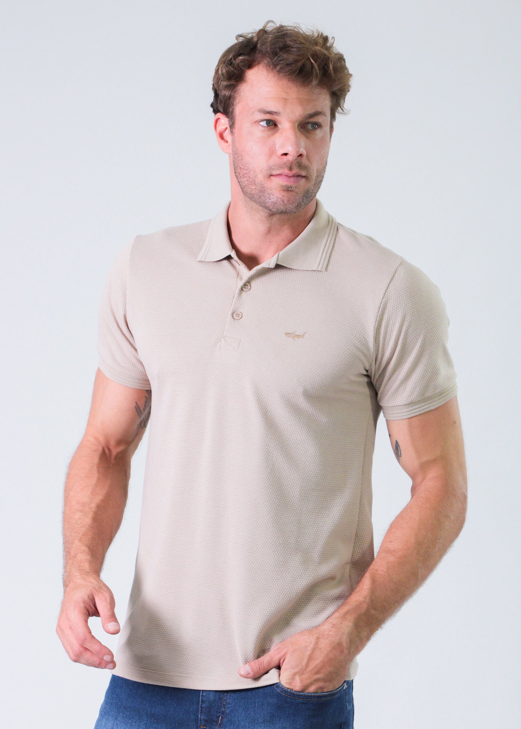 Camisa Polo Colmeia - Bege