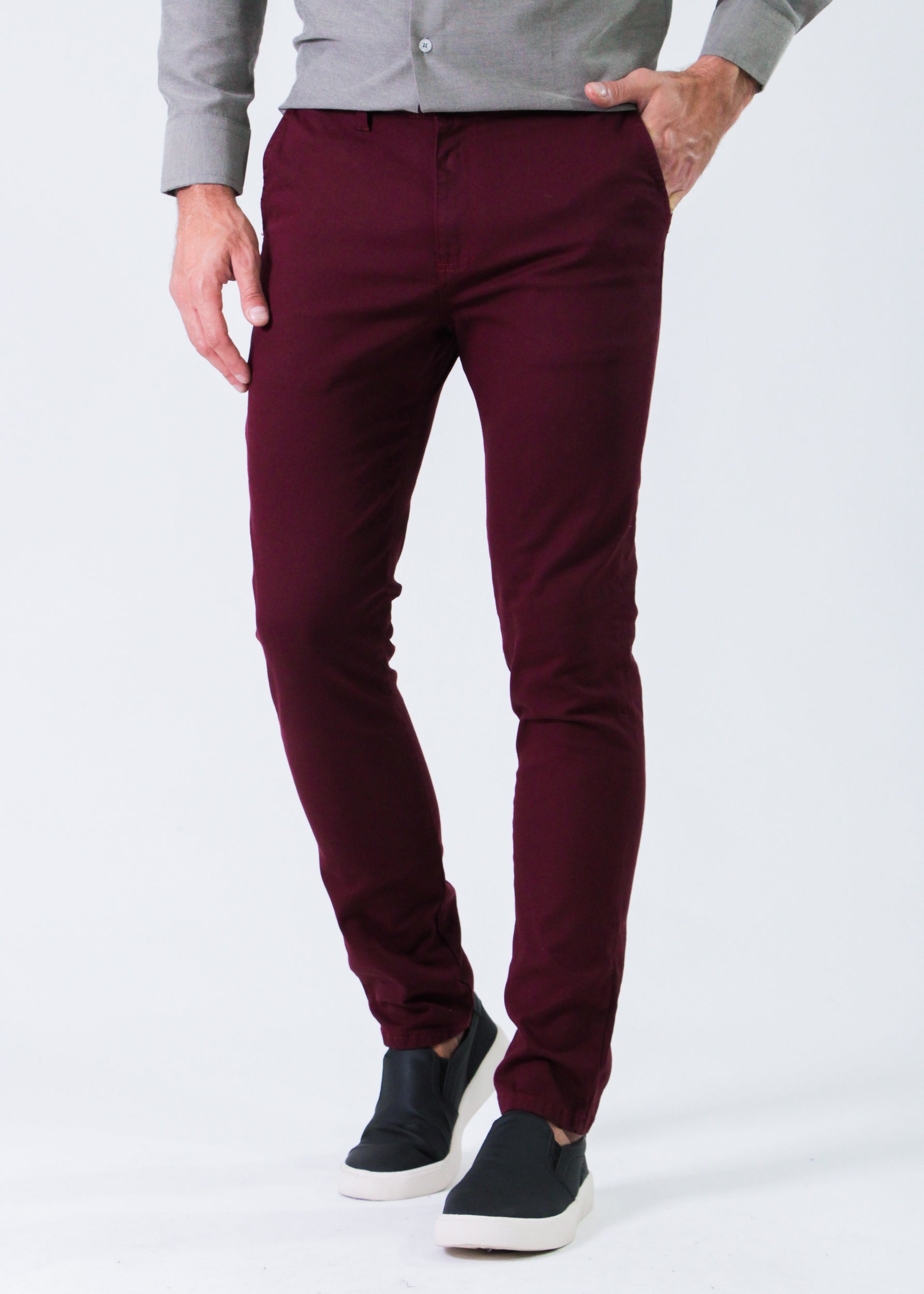 Calça Sarja Bolso Faca - Bordô