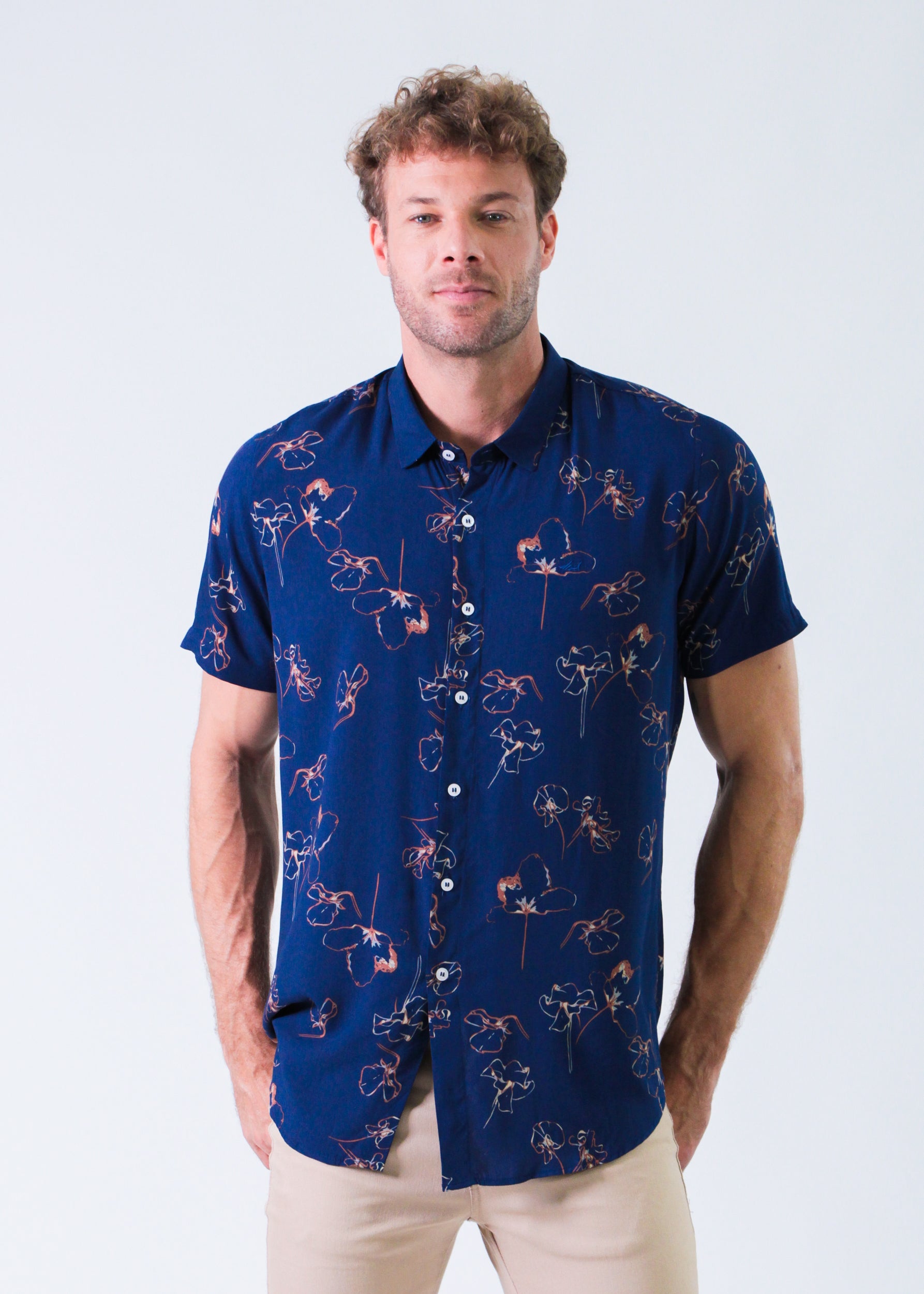 Camisa Floral - Azul Marinho